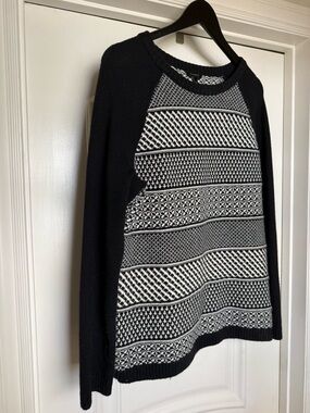 Talbots Black and White Crewneck Sweater with Patterned Front